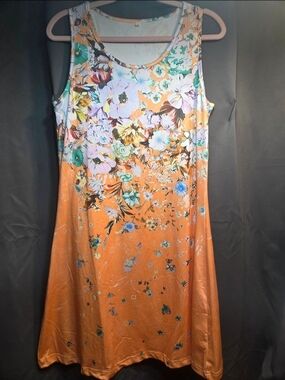 SHEIN Orange Floral Midi Tank Dress